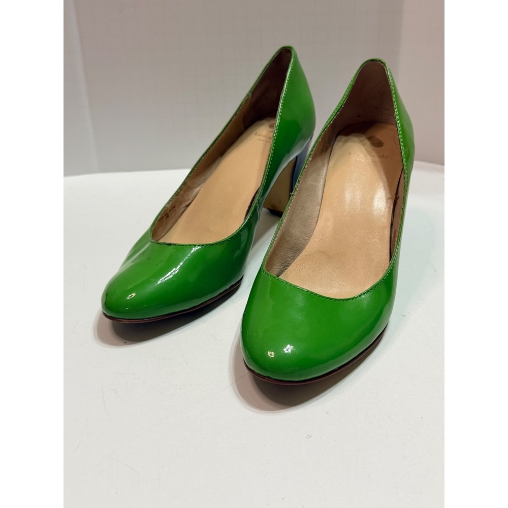 Kate Spade Green Patent Leather Navy Block Heel Round Toe Pumps Size 8M